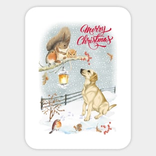 Yellow Labrador Retriever Dog Christmas Sticker